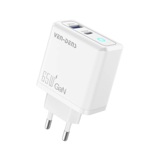 Ven-Dens Intelligent Charger, 65W, 2 port, USB Type-C, USB Type-A, QC 3.0, Fehér, Töltő adapter