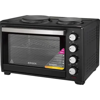 Brock TO 4802 BK, 2000 W, 48 L, 100-230°C, Beépített főzőlap, Fekete, Elektromos Mini sütő (Értékcsökkent) (1 db)
