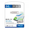 PNY DUO LINK USB pendrive 64 GB USB Type-A / USB Type-C 3.2 Gen 1 (3.1 Gen 1) Rozsdamentes acél