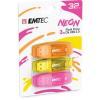 EMTEC UE32GN3 C410 Neon USB 2.0, 32 GB Narancs-Citrom-Rózsaszín pendrive csomag (3 db)