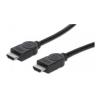 Manhattan HDMI/HDMI 1.4,  Ethernet, 2m, fekete, nikkelezett csat monitor kábel