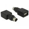 DeLOCK 65898 PS/2 USB A típus Fekete, Rozsdamentes acél csatlakozó átalakító