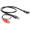 Delock kábel, USB 3.0-A (M) -> USB 3.0-micro B (M)+ USB 2.0-A (M), 20 cm, fekete