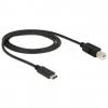 Delock USB 2.0 Type-C (M) - USB 2.0 B (M) 1m fekete USB kábel
