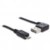 Delock USB 2.0 (M) - microUSB 2.0 B (M) 0.5m fekete jobb/bal ívelt Easy-USB kábel