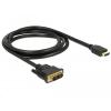 Delock DVI 18+1 - HDMI-A, 1,5m fekete kábel