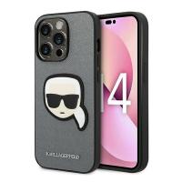 Karl Lagerfeld Saffiano Karl`s Head Patch, Apple iPhone 14 Pro, Ezüst, Szilikon, Mobiltelefon tok